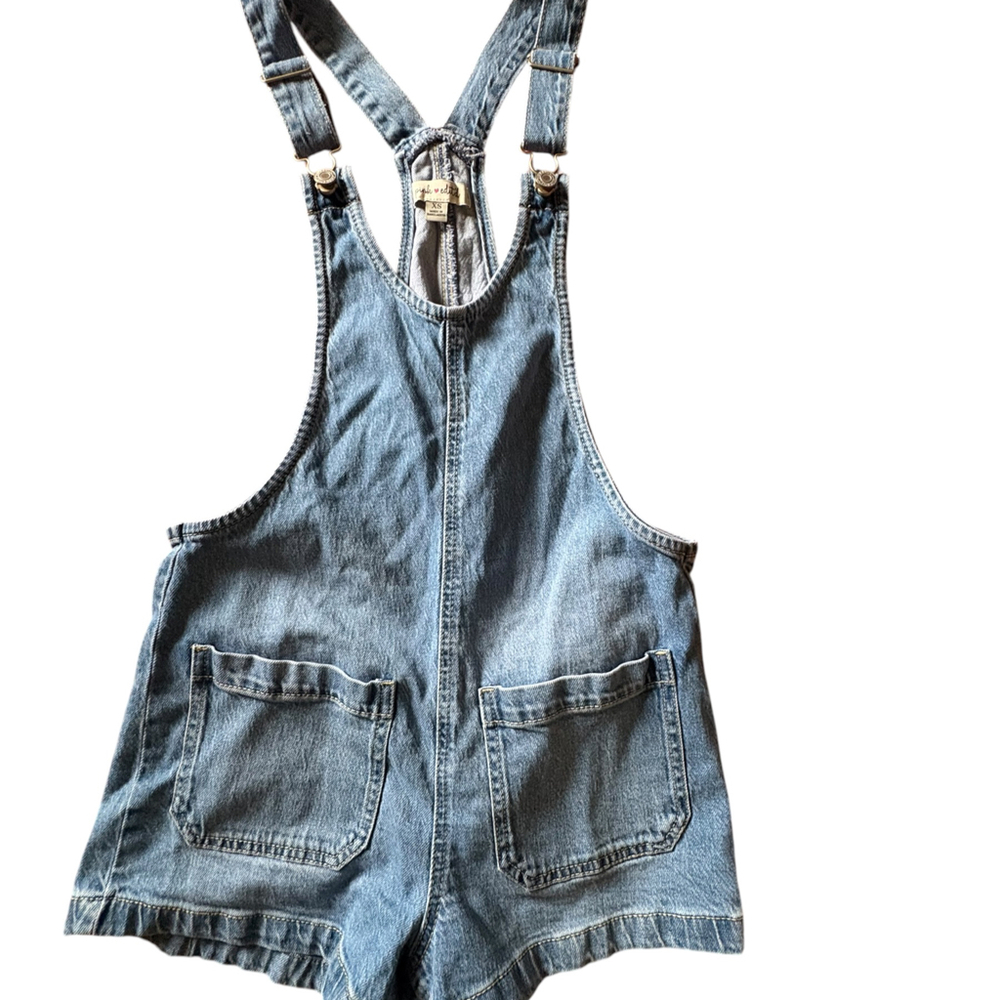 Pink Edit Denim Short Overalls XS Blue Wash Relaxed Baggy Shortalls